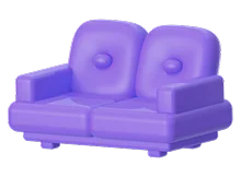 Ícone 3D de sofá roxo, representando o crédito pessoal para obras e mobiliário, ideal para renovar a casa com conforto e controlo.